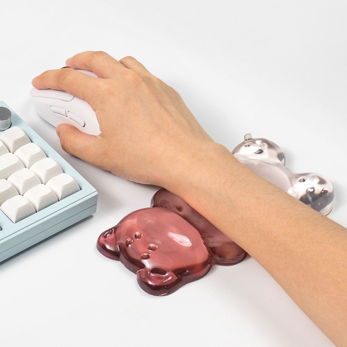Gaming Keyboard No Number Pad - かわいいクマの形をしたリストレスト 透明ジェルマウスリストパッド ゲーミング・オフィス・キーボード・マウスの痛み緩和用サポートクッション