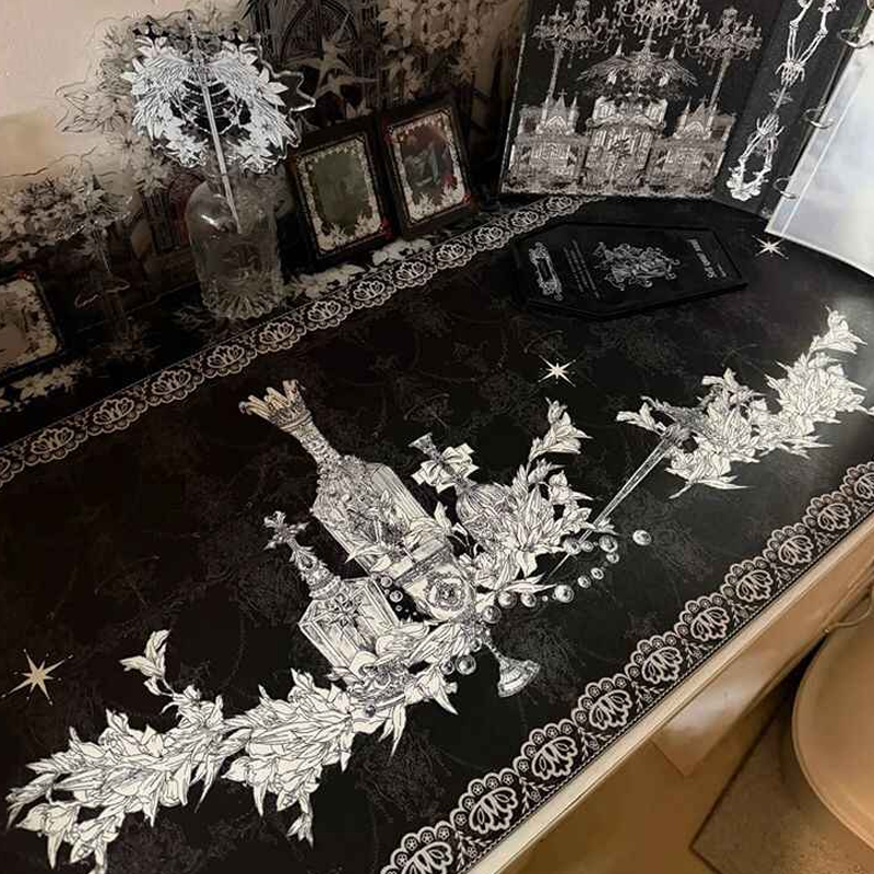 Gaming Keyboard And Mouse Pad - Divine Realm ゴシック建築マウスパッド特大ダークブラックパッドeスポーツゲームキーボードパッドコンピューターラバーアンチスリップデスクマット