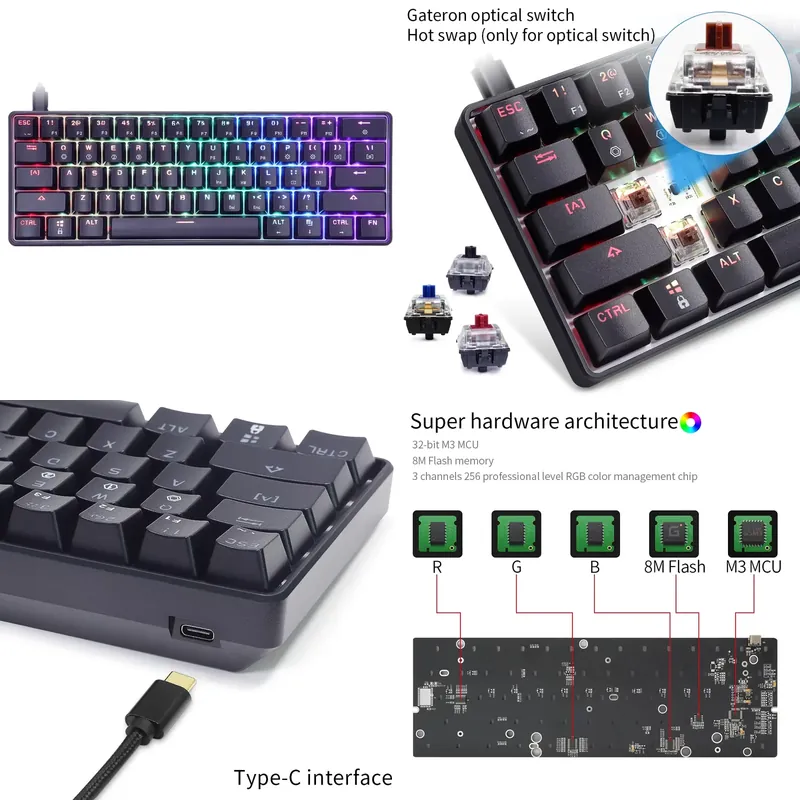 Gaming Keyboard Mechanical - ドロップシッピング Skyloong Gk61 Sk61 RGB 60%ミニキーボード