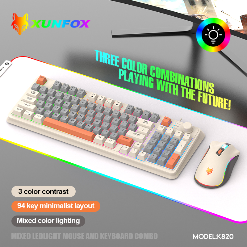 Gaming Keyboard Mouse Wireless - USBケーブル付きキーボードとマウスのセット,照明付き,デスクトップ,ラップトップ,家庭,オフィス,女性,男性,k820