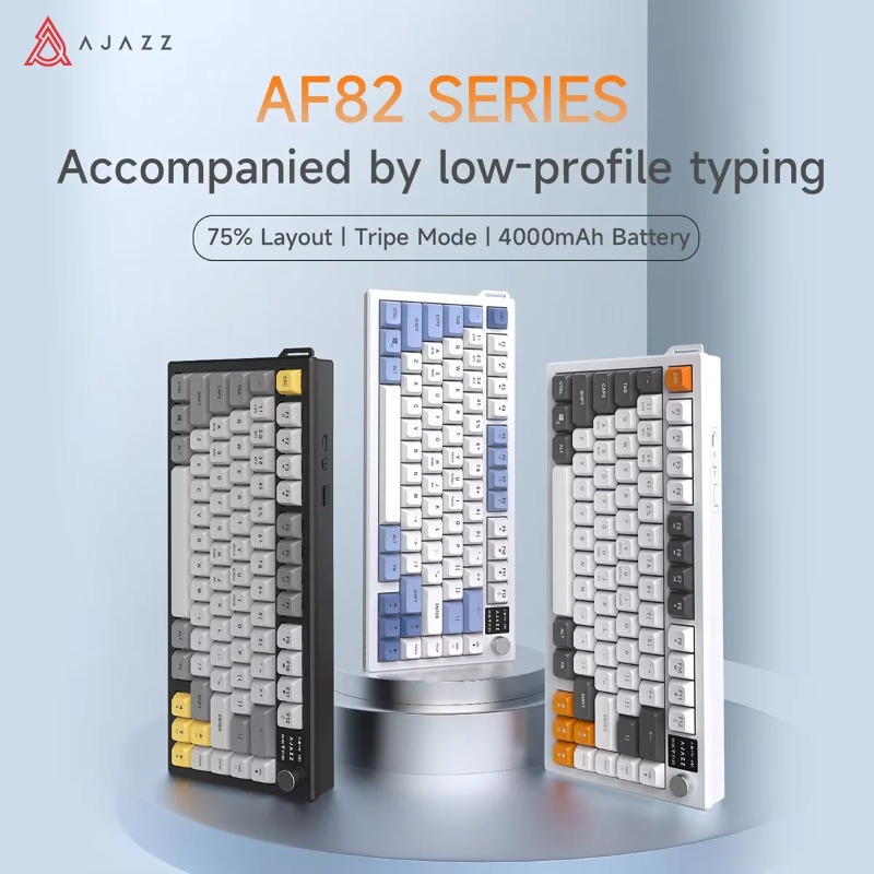 Keyboard Gaming Mac - AJAZZ AF82 75%トライモードキーボード、4000mAh大容量バッテリー、スマートディスプレイ画面とメディアノブ、Windows/Macゲーミング用RGBキーボード