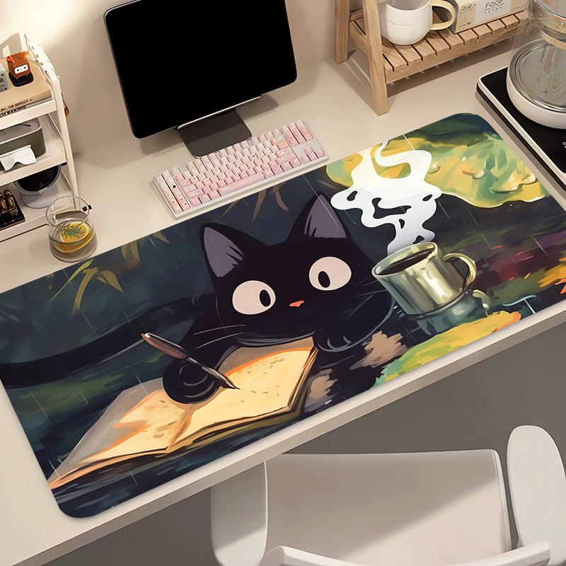 Gaming Keyboard And Mouse Pad - かわいい黒猫シリコンソフトゲーミングマウスパッド大型キーボードパッド地形マウスパッドキーボード用滑り止めテーブルマット付き