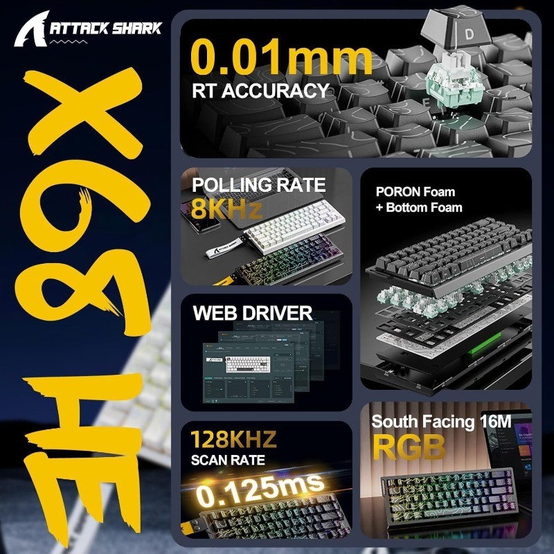 ATTACK SHARK X68 HE 8000Hz高速トリ - Keyboard Gaming Mac のレビューと価格