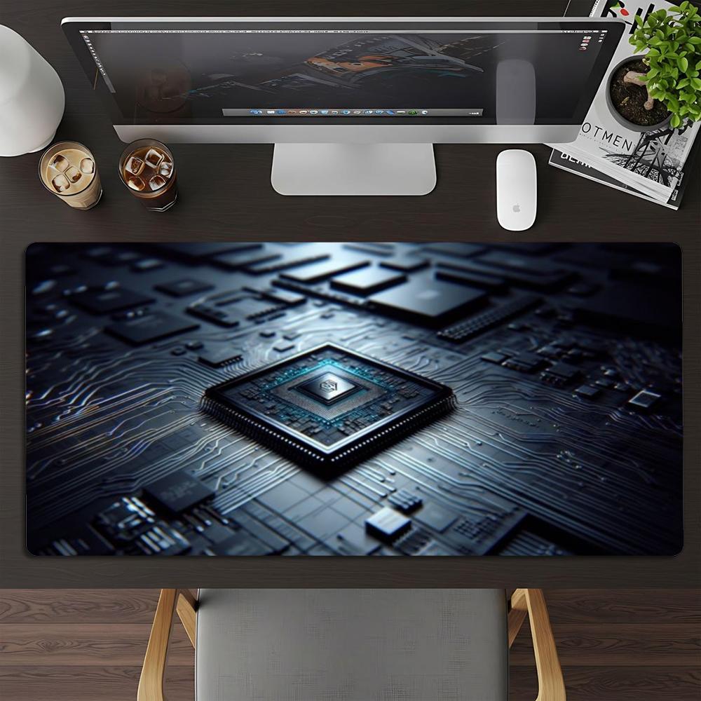 大型ゲーミングマウスパッド ネオンブルー CPU回路基板柄  - Gaming Keyboard Blue のレビューと価格