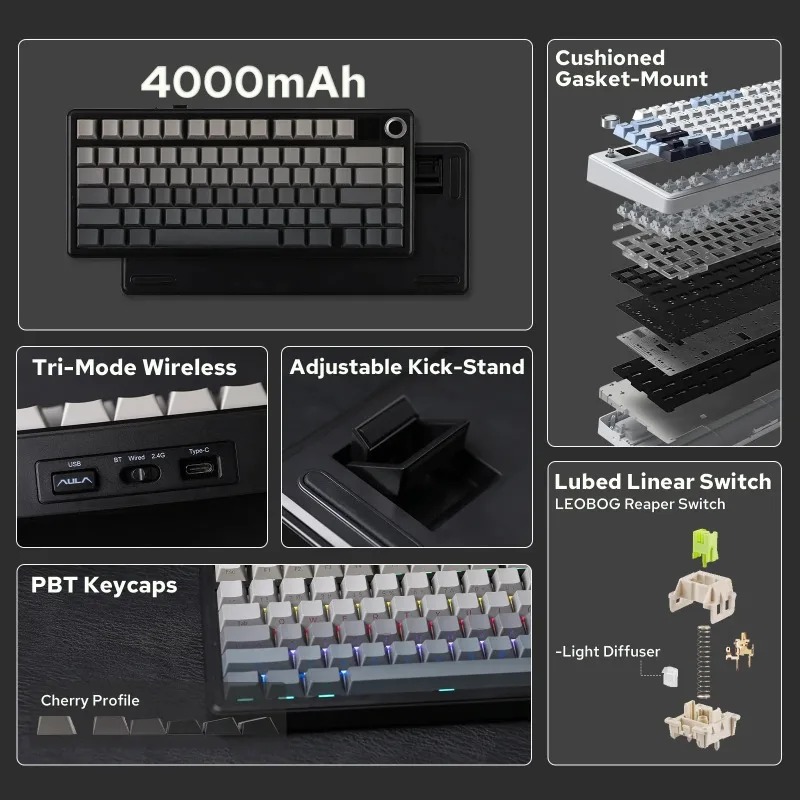 AULA F75 Max メカニカルキーボード 75% レイ - Gasket Mount Kit のレビューと価格